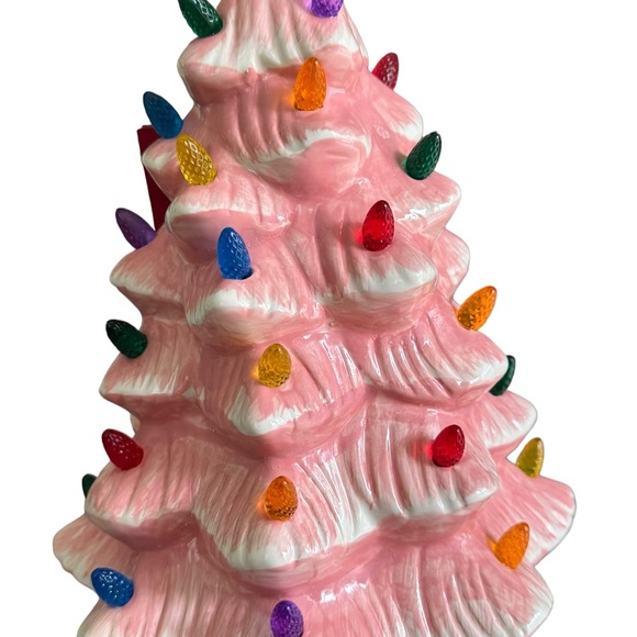 13” Ceramic Nostalgic valentine Tree Pink W ted blue purple & green Lights NWT - Picture 8 of 9